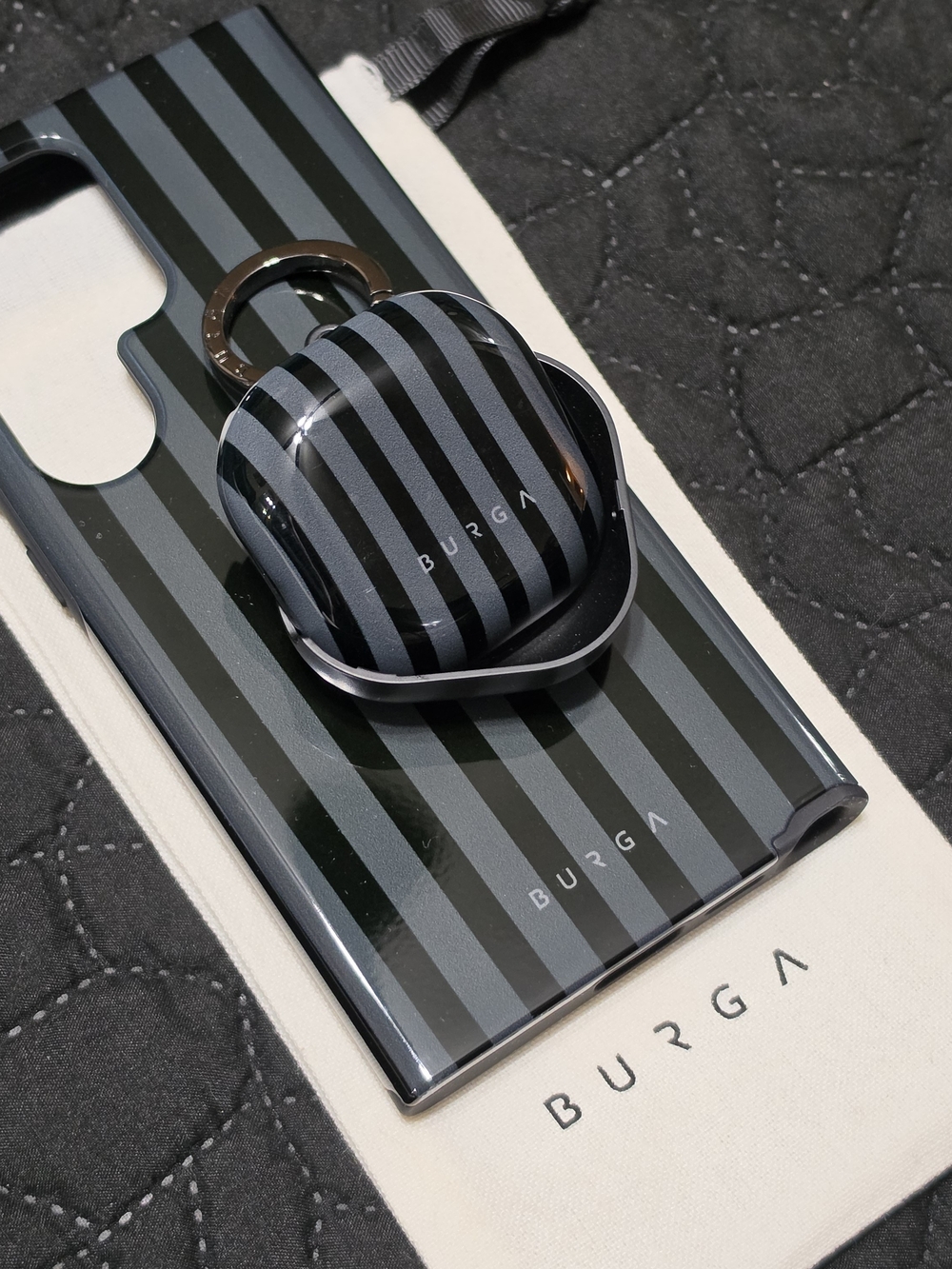 Burga S24 Ultra Gothic Striped Phone Case and Galaxy Buds Case in Black & Gray